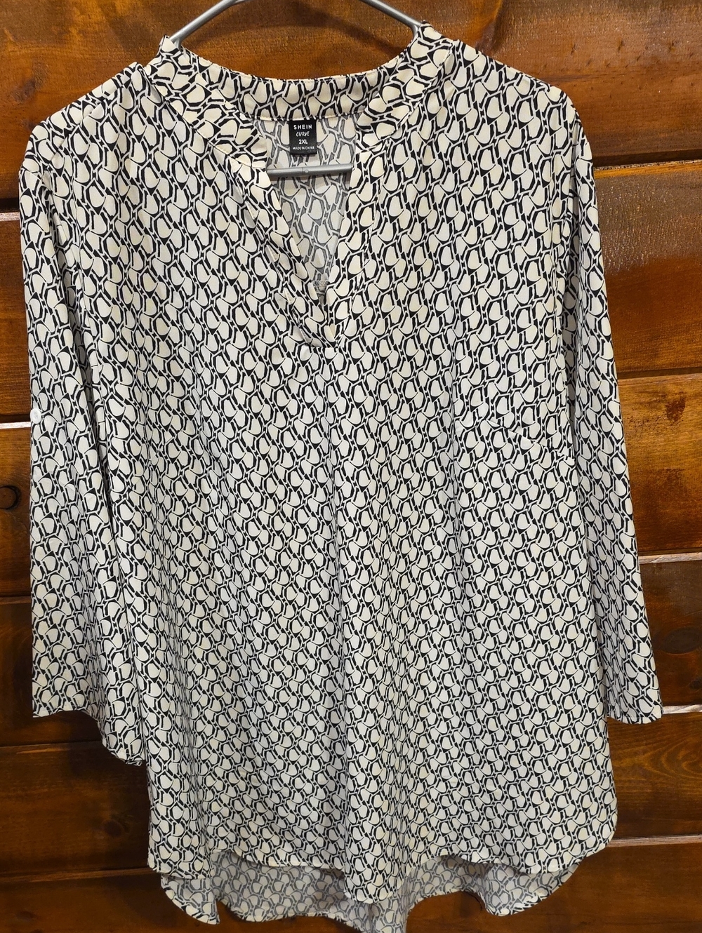 Shein Women Shirt - Black & White Patterned Long-Sleeve Shirt